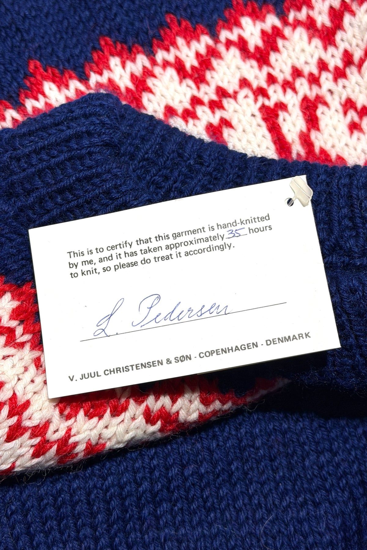 Hand knitting certificate tag