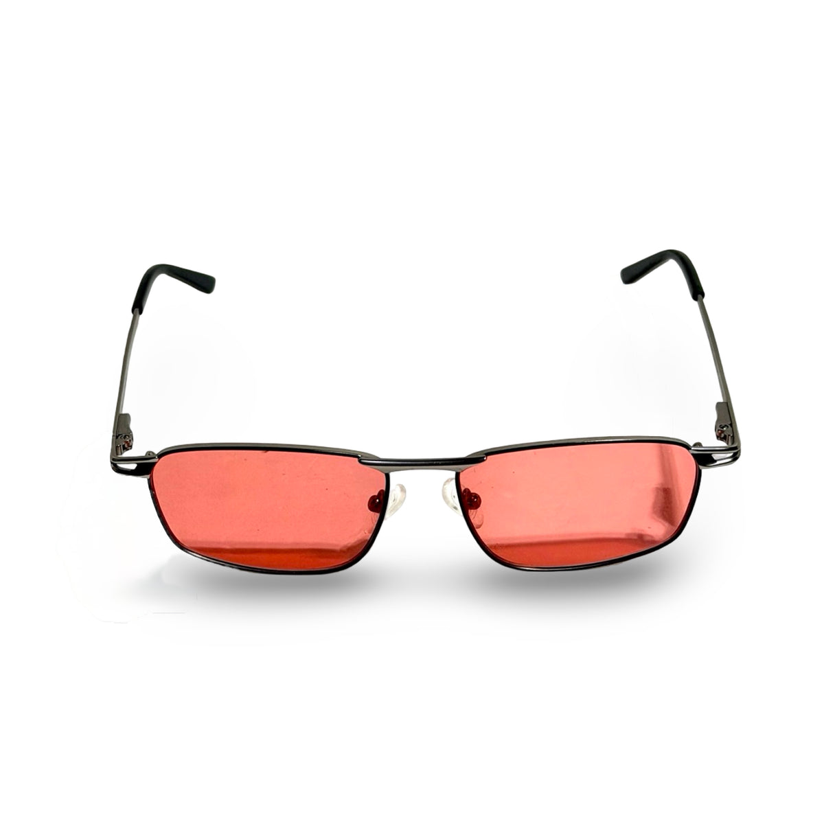 1990'S BRADDELL OPTICS GUNMETAL RECTANGULAR RED LENS SUNGLASSES