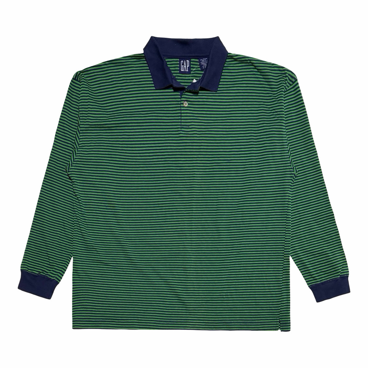 1990's Gap green and navy striped rugby polo, front view