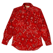 Load image into Gallery viewer, 1970’S WESTERN SPORTSWEAR MADE IN USA REPAIRED BANDANA PEARL SNAP L/S B.D. SHIRT MEDIUM
