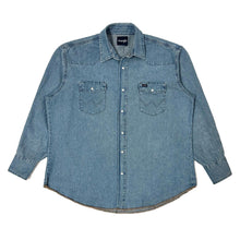 Load image into Gallery viewer, 1990’S WRANGLER LIGHT DENIM WESTERN PEARL SNAP L/S SHIRT XXL
