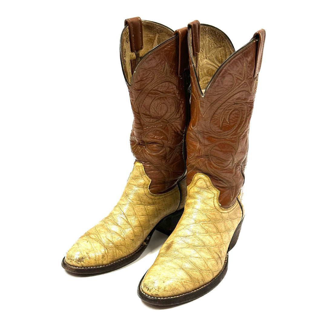 1990’S COYOTE BOOTS EMBROIDERED EMBOSSED TAN COWBOY BOOTS 9