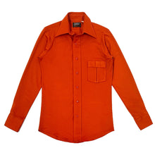 Load image into Gallery viewer, 1970’S ULTRESSA BURNT ORANGE STRETCHY KNIT DISCO L/S PARTY SHIRT SMALL
