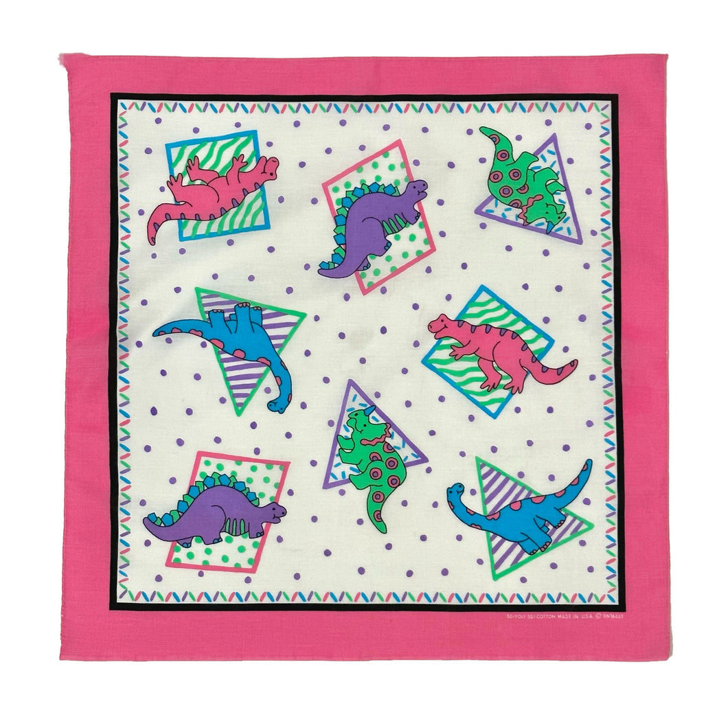 1980’S PASTEL DINOSAURS MADE IN USA SELVEDGE COLORFAST BANDANA
