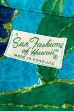 Cargar imagen en el visor de la galería, 1950’S SUN FASHIONS MADE IN USA SELVEDGE S/S B.D. HAWAIIAN SHIRT LARGE
