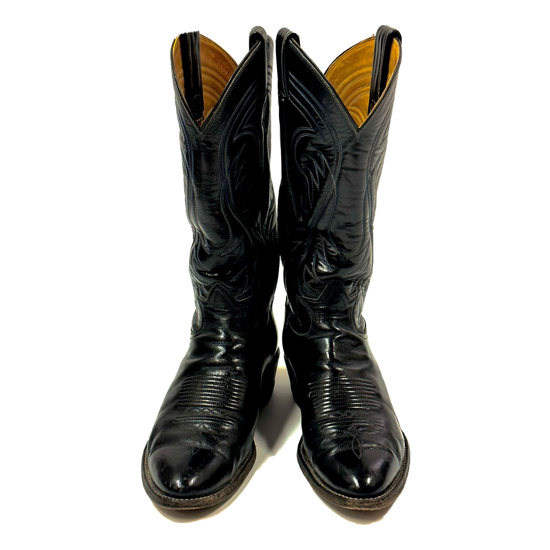 1980’S TONY LAMA MADE IN USA EMBROIDERED BLACK COWBOY BOOTS 8
