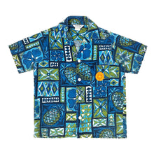Load image into Gallery viewer, 1960’S ISLAND CREATIONS EMBROIDERED SUN CREST PATCH CROPPED S/S B.D. HAWAIIAN SHIRT MEDIUM
