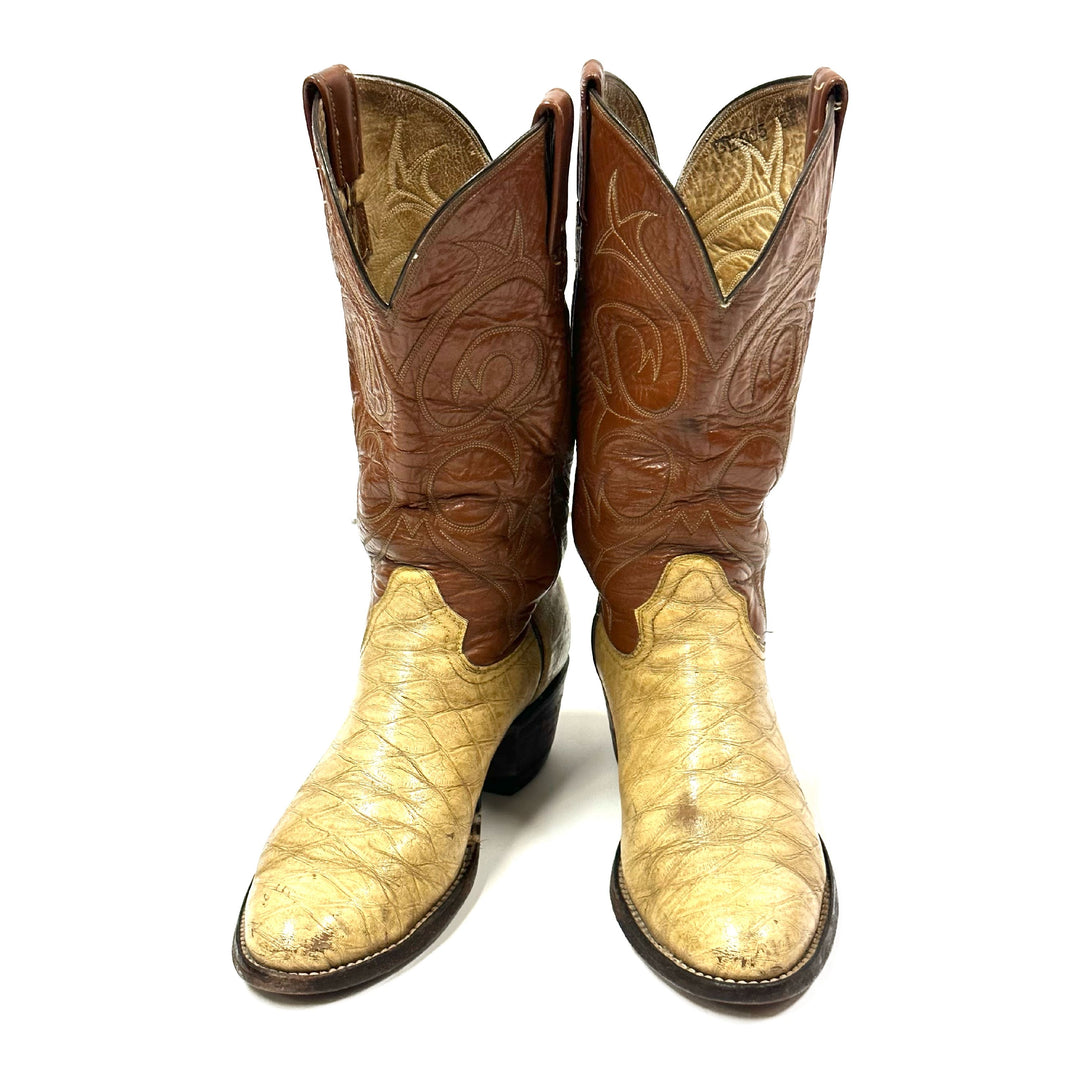 1990’S COYOTE BOOTS EMBROIDERED EMBOSSED TAN COWBOY BOOTS 9