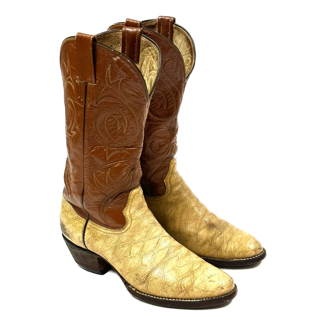 1990’S COYOTE BOOTS EMBROIDERED EMBOSSED TAN COWBOY BOOTS 9