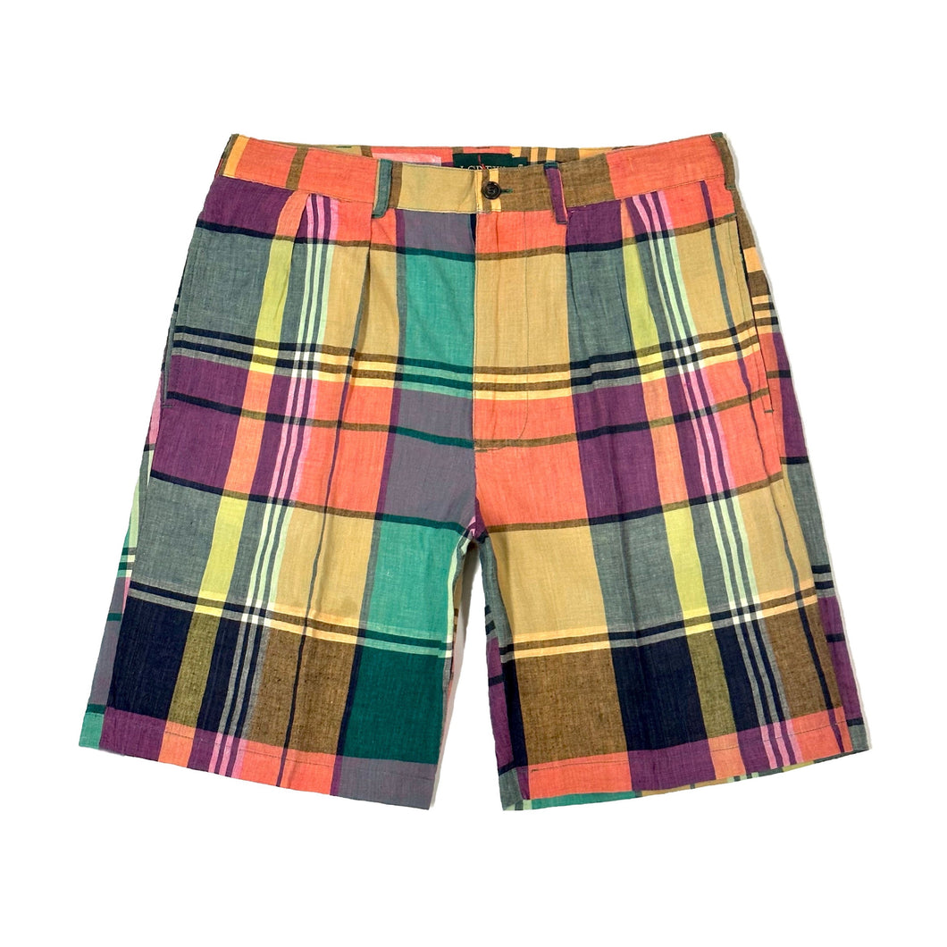 1990’S J CREW PLAID MADRAS MADE IN INDIA HIGH WAISTED PLEATED SHORTS 30