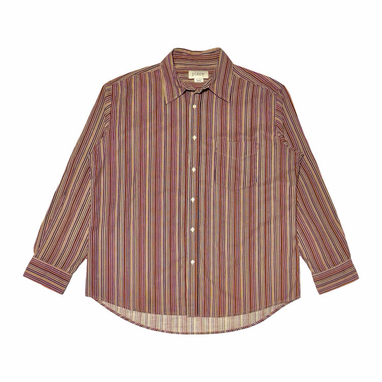 J. Crew burgundy orange navy multi stripe cotton long sleeve shirt, front