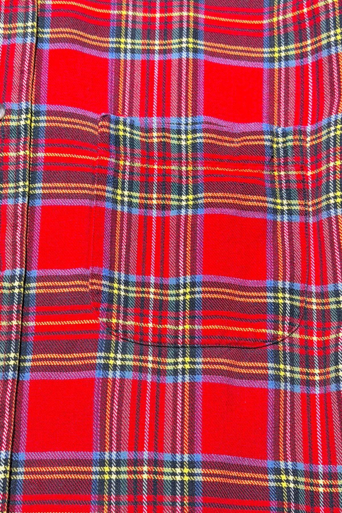 Lands End red plaid flannel shirt detail