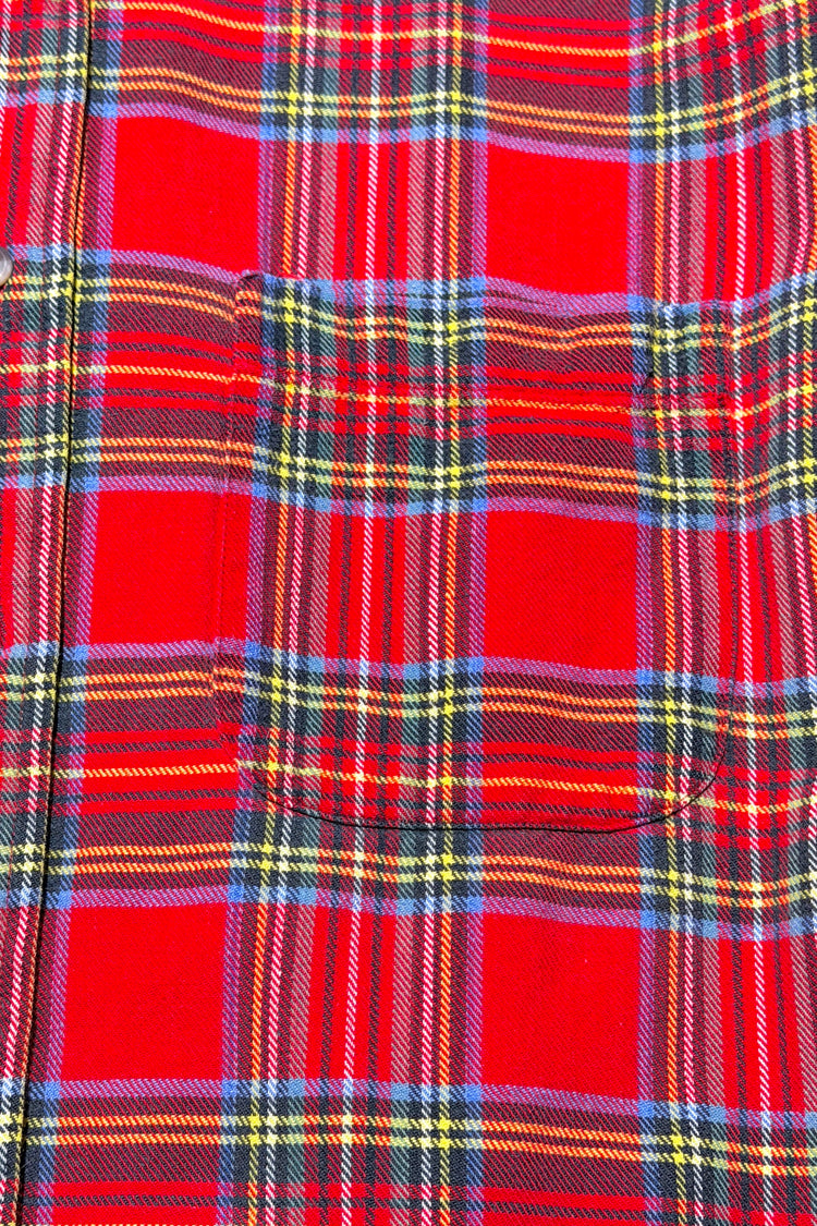 Lands End red plaid flannel shirt detail