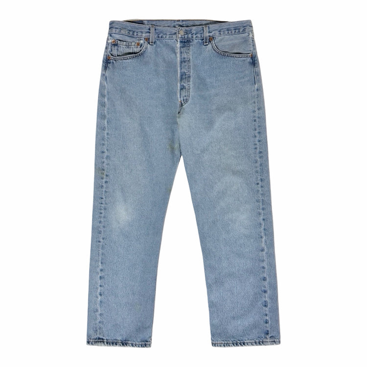 1990's Levi's 501 light wash denim jeans, front view