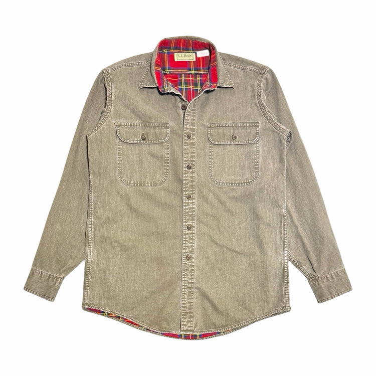 1980's L.L. Bean made in USA faded brown cotton twill flannel lined button down shirt large
