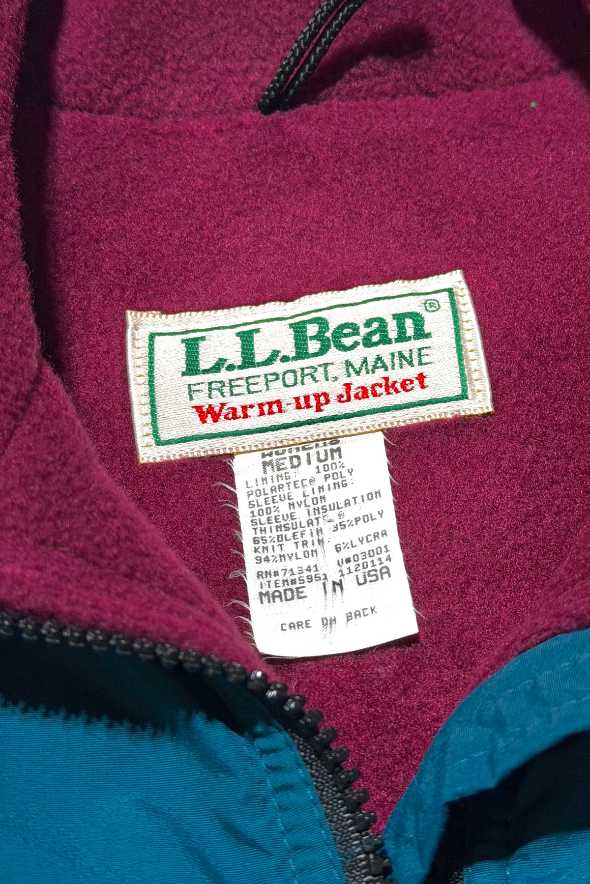L.L. Bean warm up jacket detail