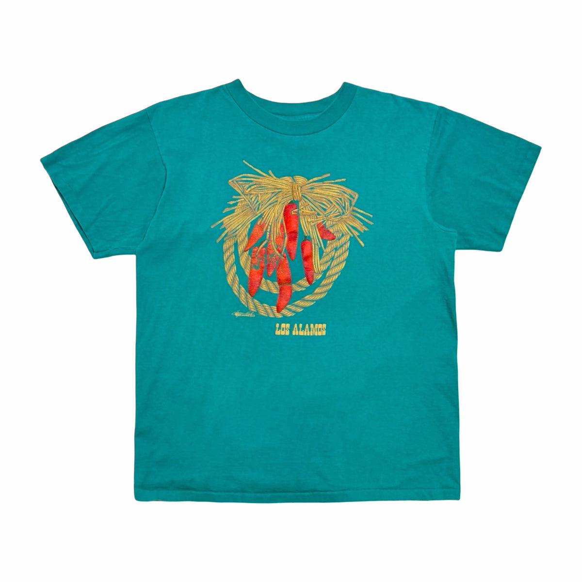 Oneita Los Alamos chile ristra teal t-shirt
