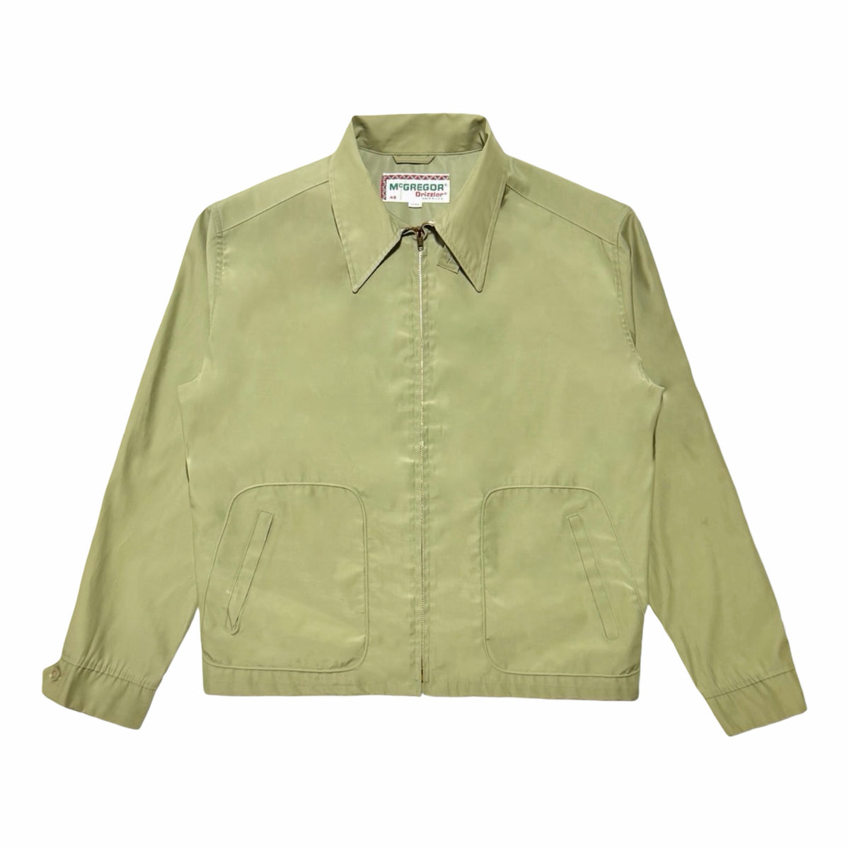 1960'S MCGREGOR DRIZZLER MADE IN USA SAGE GREEN ZIP FRONT HARRINGTON JACKET front