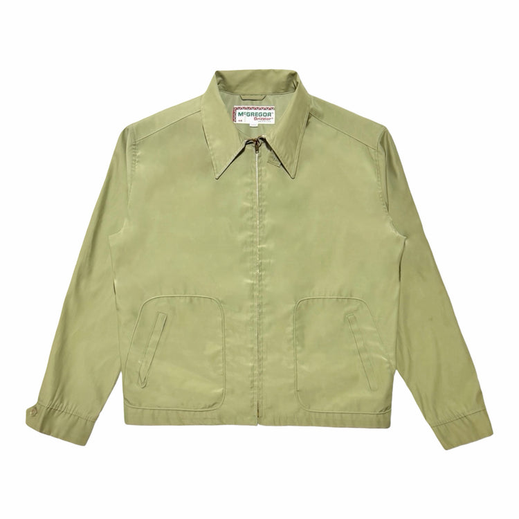 1960'S MCGREGOR DRIZZLER MADE IN USA SAGE GREEN ZIP FRONT HARRINGTON JACKET front