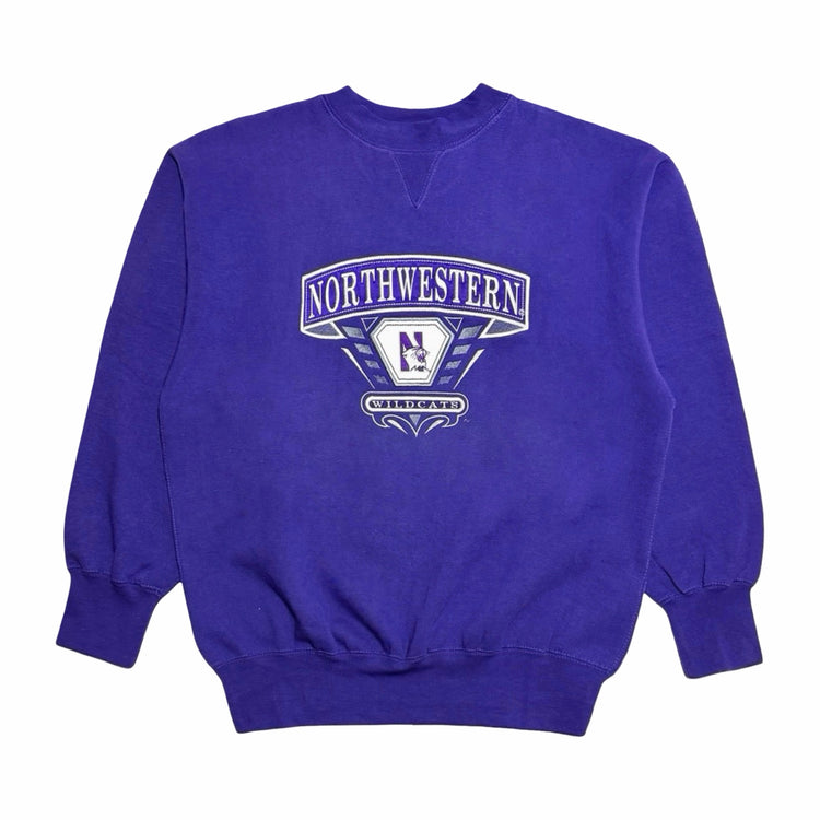 1990s Northwestern Wildcats purple embroidered crewneck sweatshirt front