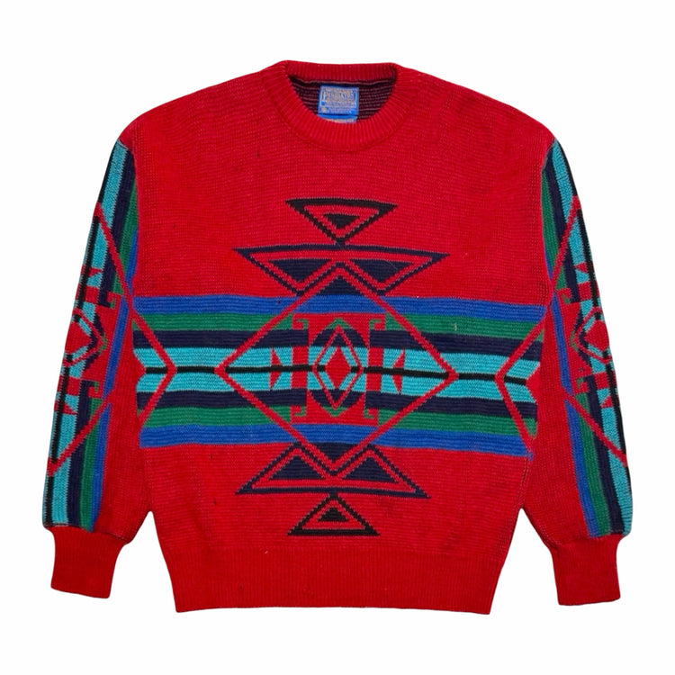 1970's Pendleton red Southwestern jacquard wool sweater
