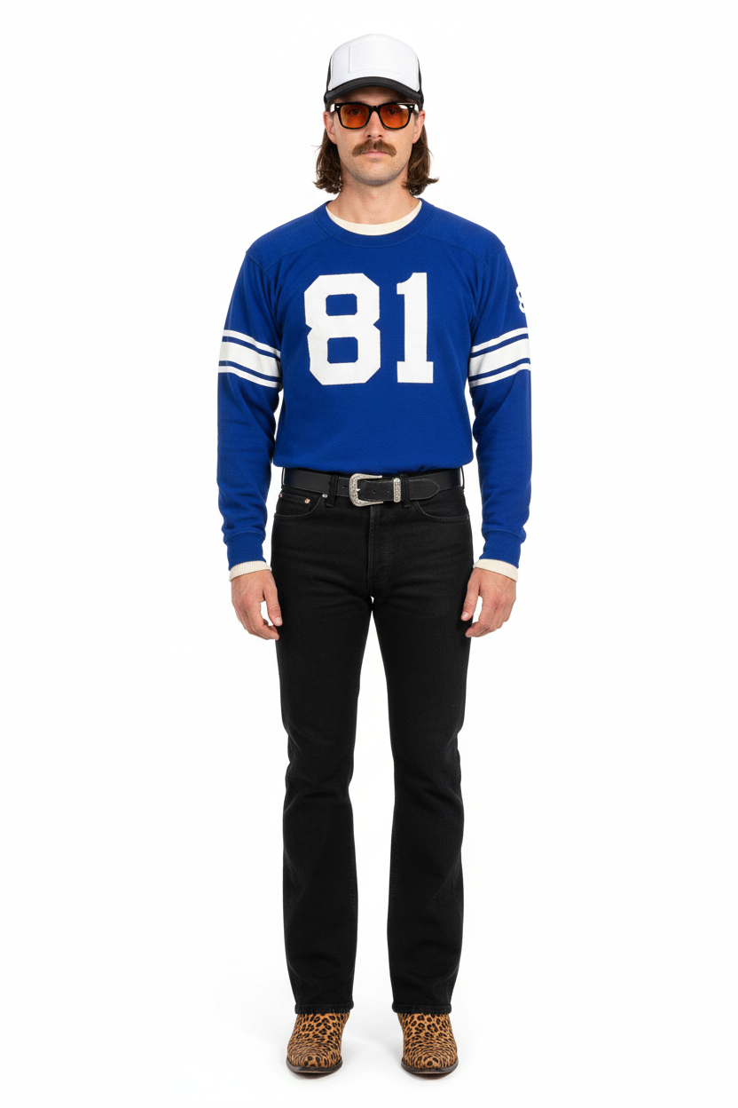 1960’S HOLT’S SPORTING GOODS MADE IN USA APPLIQUÉ FOOTBALL JERSEY L/S T-SHIRT LARGE