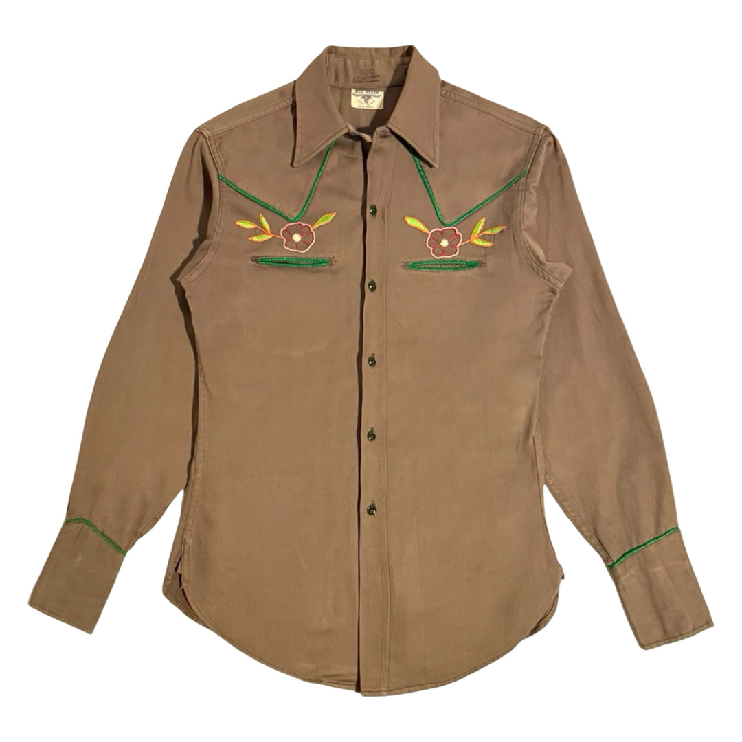 1930’S BIG STATE COWTOWN FORT WORTH MADE IN USA EMBROIDERED FLORAL WESTERN L/S B.D. SHIRT MEDIUM