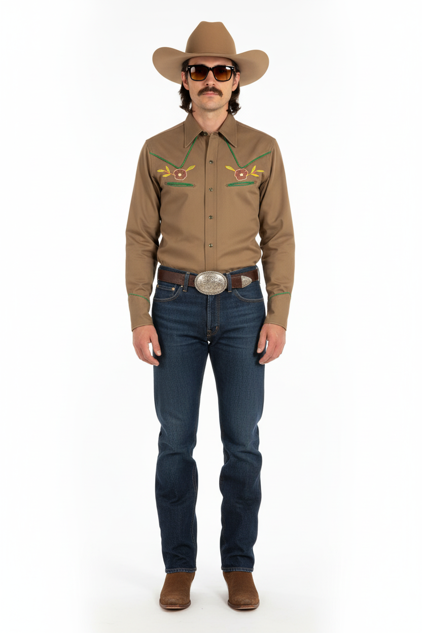 1930’S BIG STATE COWTOWN FORT WORTH MADE IN USA EMBROIDERED FLORAL WESTERN L/S B.D. SHIRT MEDIUM