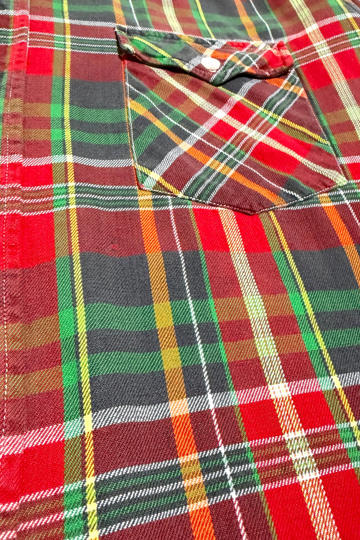 1970's plaid flannel shirt detail