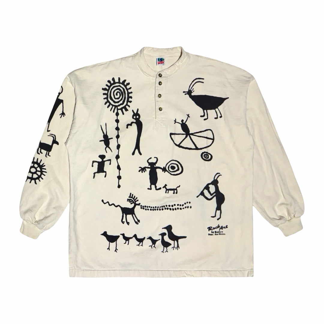 WEK Rock Art by Bravo natural cotton petroglyph print henley, front