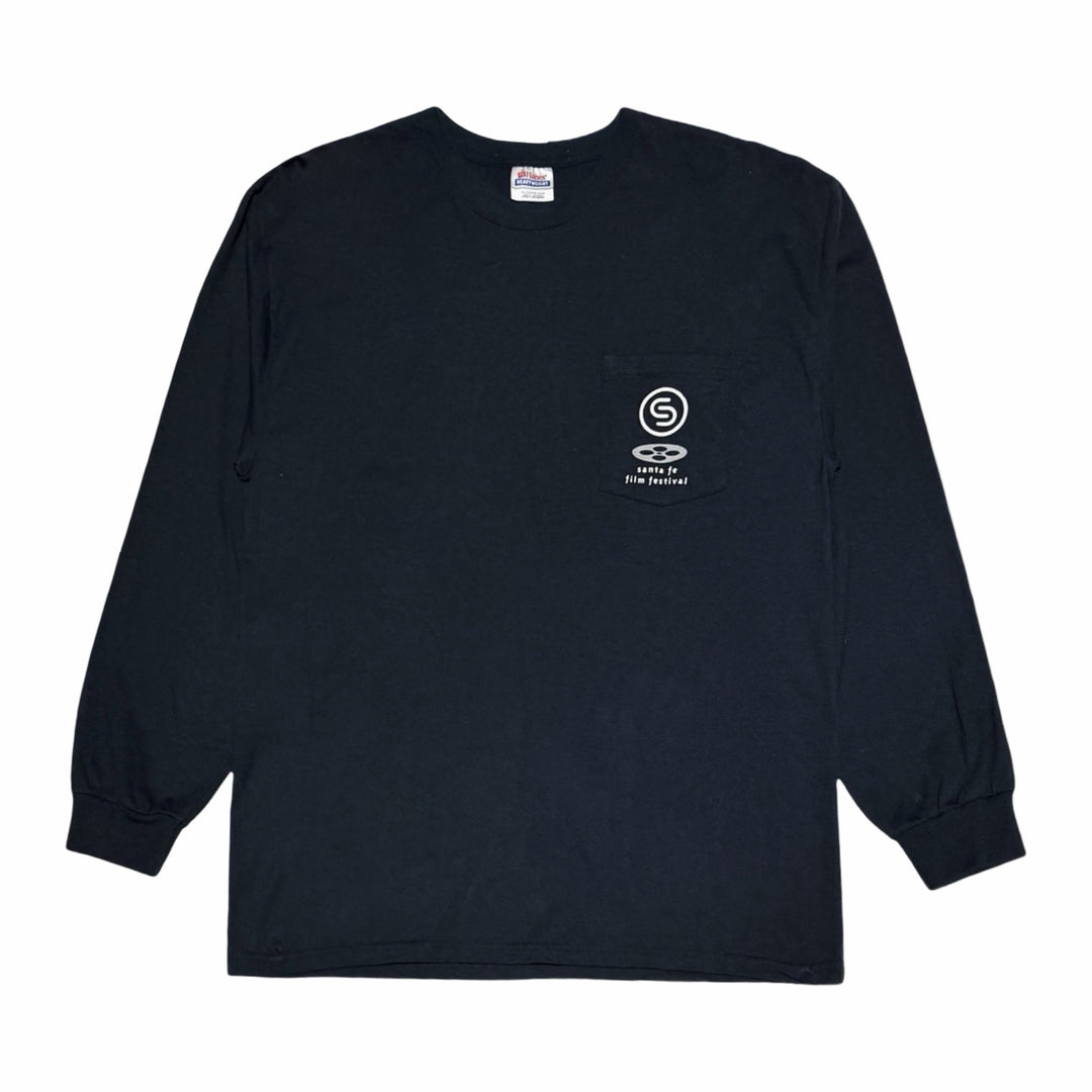 Santa Fe Film Festival black pocket long sleeve t-shirt, front