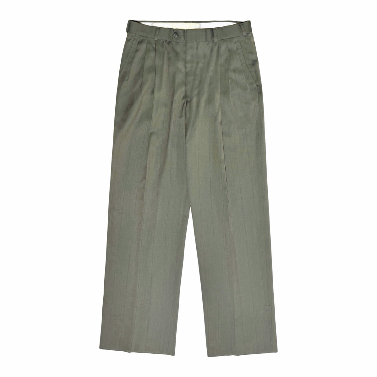 1960'S GRAY GREEN STRIPED SHARKSKIN PLEATED PANTS front