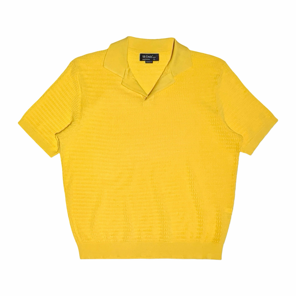 St. Croix Shop yellow textured knit johnny collar polo, front