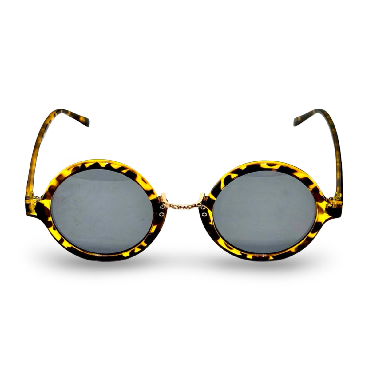 2000'S Y2K TORTOISE ROUND GOLD KEYHOLE BRIDGE SMOKE LENS SUNGLASSES front
