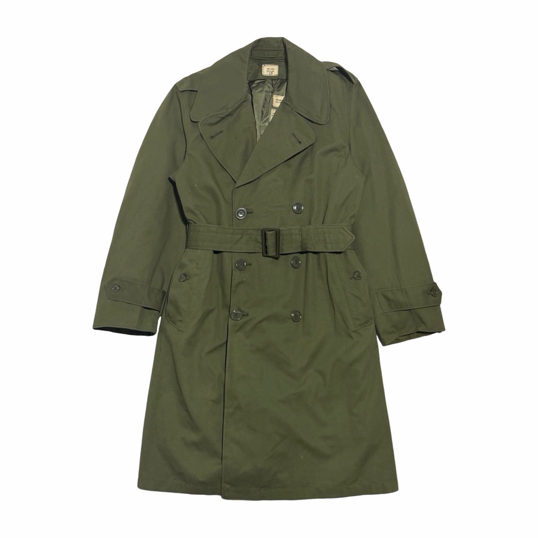 1960s US Army OG 107 olive cotton sateen trench coat