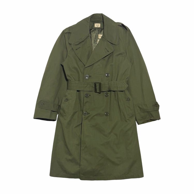 1960s US Army OG 107 olive cotton sateen trench coat