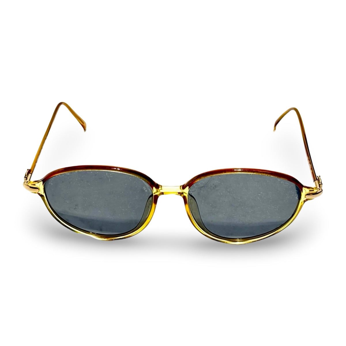 1990'S VIENNA LINE DESIGNED IN AUSTRIA AMBER TORTOISE OVAL GRAY LENS SUNGLASSES front