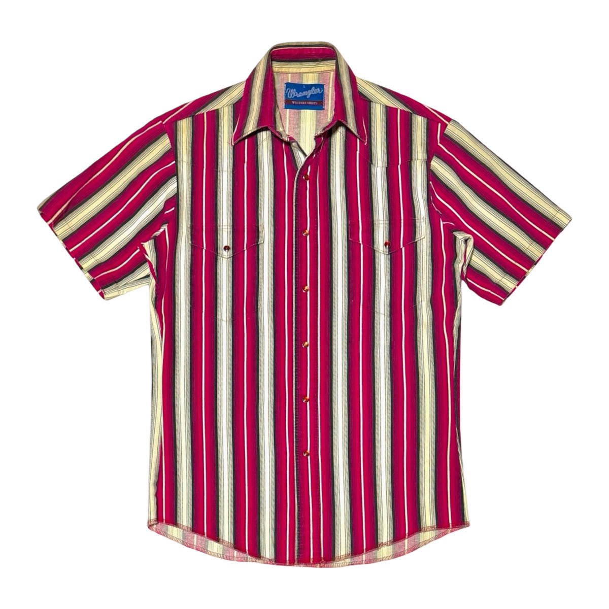 Wrangler magenta cream serape stripe western short sleeve snap shirt, front