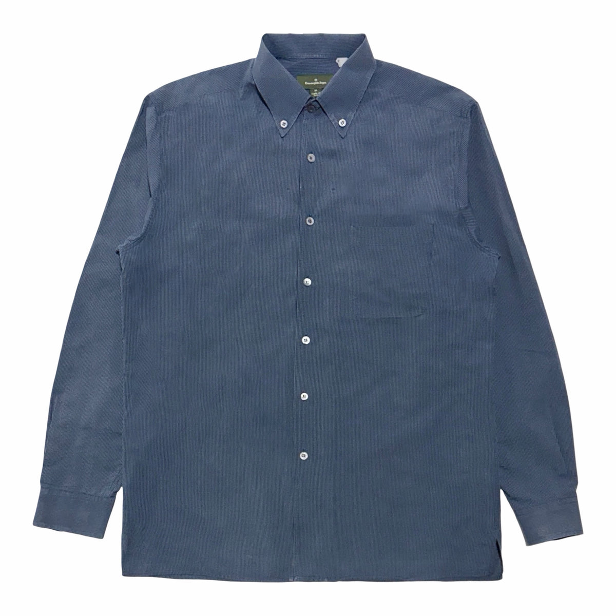 1990'S ERMENEGILDO ZEGNA MADE IN ITALY NAVY PINSTRIPE L/S B.D. SHIRT front