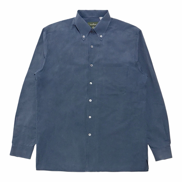 1990'S ERMENEGILDO ZEGNA MADE IN ITALY NAVY PINSTRIPE L/S B.D. SHIRT front