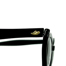 Load image into Gallery viewer, 1960’S SWAN USA CAT EYE BLACK ACETATE TRIPLE BARREL HINGE FRAMES WITH GREY POLARIZED LENSES
