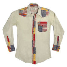 Load image into Gallery viewer, 1970’S PAN HANDLE SLIM PATCHWORK SHEER MUSLIN WESTERN SNAP SHIRT SMALL
